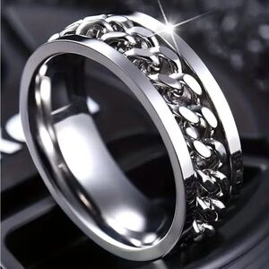 NWT Men's Stainless Steel Chain Spinner Ring